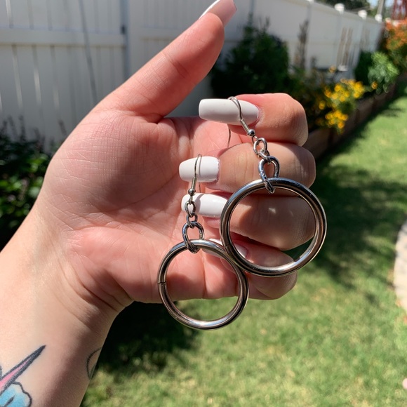 Custom silver hoop dangle earrings - Picture 2 of 3